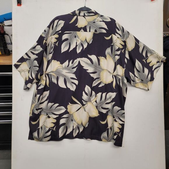 Tommy Bahama Shirt Men XXL Black Beige Floral Palm Hawaiian 100% Silk Button - Picture 2 of 8